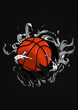 Basketball with Smoke on Black Background