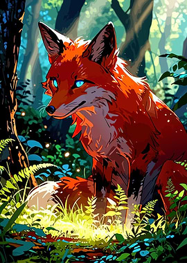 Fox in Forest Digital Art