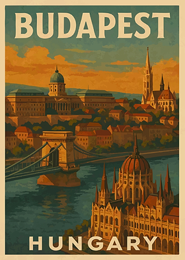 Budapest, Hungary Vintage Travel Poster