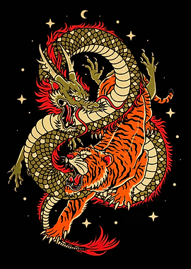Dragon and Tiger Clash Illustration