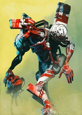 Abstract Robotic Figure with Red and White