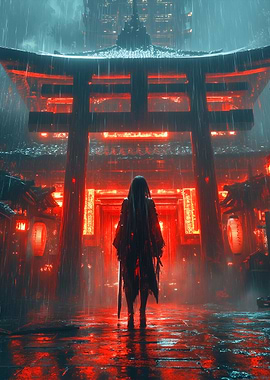 Cyberpunk Rainy Night in Japan