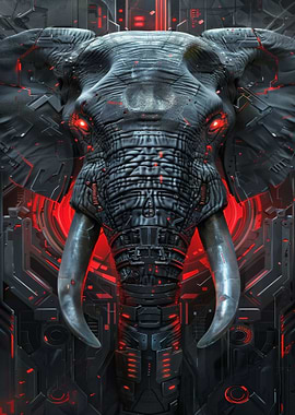 Cyberpunk Elephant with Red Eyes