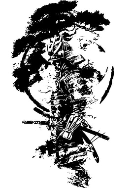Samurai Warrior Black and White Art