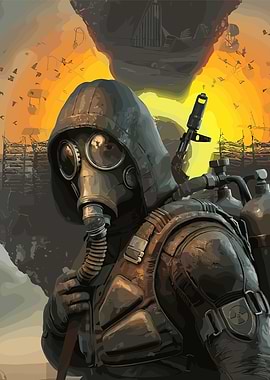 Post-Apocalyptic Survivor with Gas Mask
