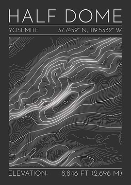 Half Dome Topographic Contour Map