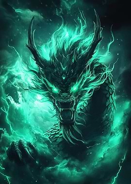 Emerald Dragon Stormy Sky