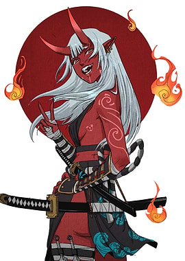 Oni Girl with Katana Illustration