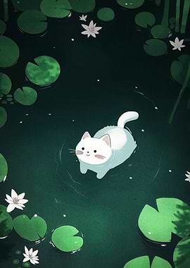 Cat in a Lily Pond