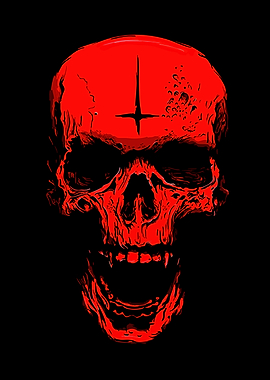 Red Skull with Inverted Cross
