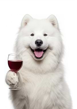 Samoyed dog with wine glass