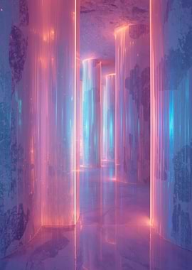 Abstract Hallway with Luminous Pillars
