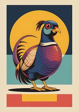 Stylized Pheasant Illustration with Retro Colors