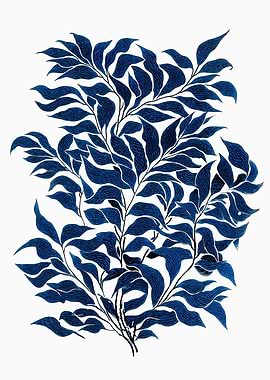 Blue Leaves Minimalist Floral Painting