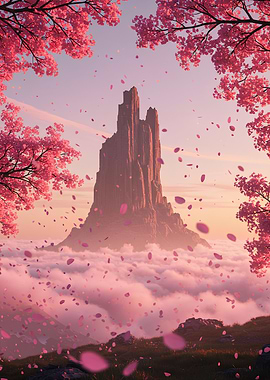 Mountain Peak with Cherry Blossoms