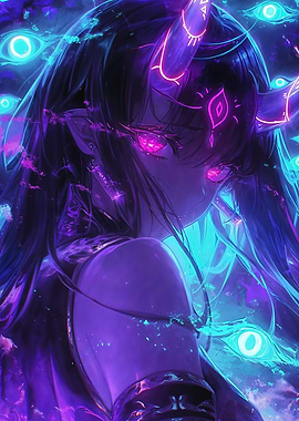Anime Demon Girl with Glowing Eyes