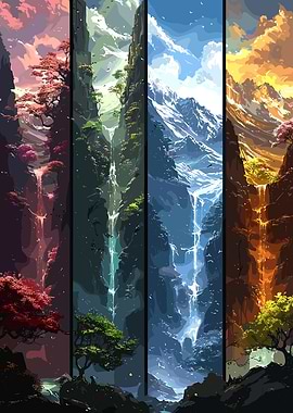 Four Seasons Waterfall Landscape