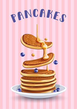 Pancakes with Syrup and Blueberries