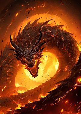 Fiery Dragon Coiled Flames