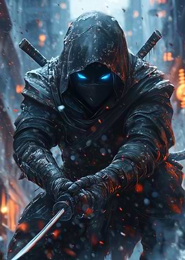 Hooded Ninja with Glowing Eyes