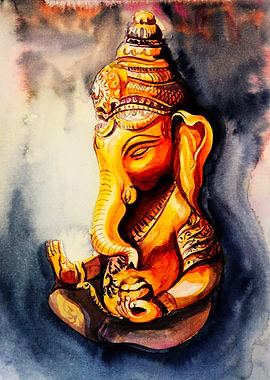 Watercolor Painting of Lord Ganesha