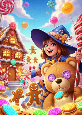 Gingerbread Witch with Teddy Bear