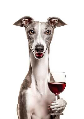 Elegant Whippet with Wine Glass