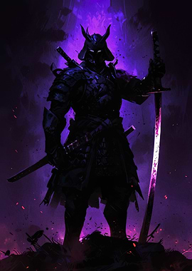 Dark Samurai Warrior with Glowing Sword