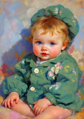 Charming Baby Portrait in Green Outfit