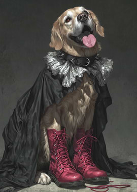 Dog in Renaissance Attire with Boots