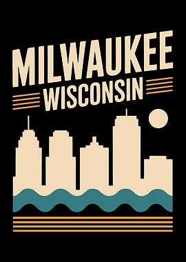 Milwaukee Wisconsin Skyline Retro Poster