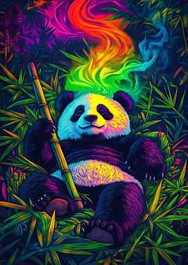 Psychedelic Panda in Bamboo Forest