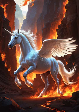 Winged Unicorn Fiery Canyon