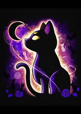 Magical Black Cat with Crescent Moon