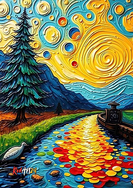 Impressionistic Landscape with River and Boat