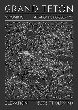 Grand Teton Topographic Contour Map