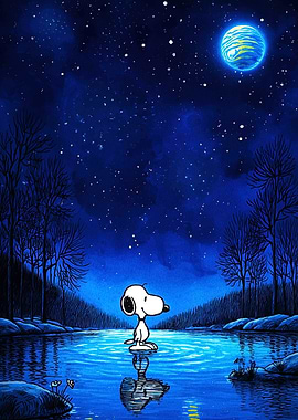 Snoopy under the starry night