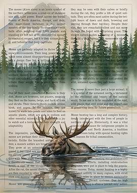 Moose in Water on Text Background