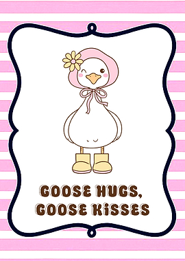 Cute Goose Hugs and Kisses Illustration