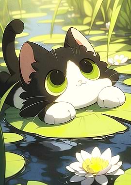 Cute Cat Lily Pad