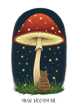 Cat and Mushroom Digital Art