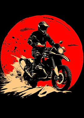 Motorcycle Rider Against Red Sun