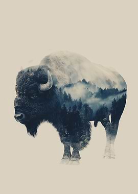 Bison and Forest Double Exposure Art