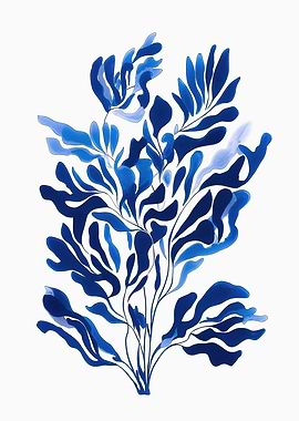 Blue Seaweed Watercolor Illustration