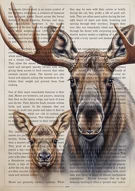 Moose Portrait on Vintage Text Background