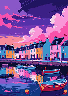 Colorful Coastal Town with Boats