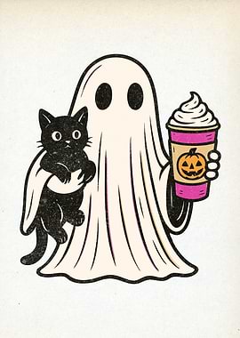 Ghost, Cat, and Pumpkin Spice Latte Halloween