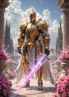 Golden Knight with Glowing Sword
