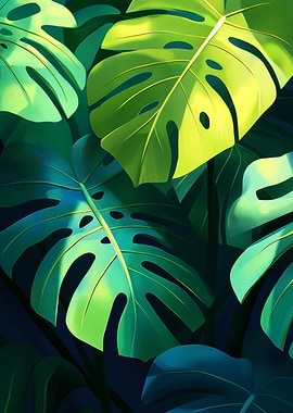 Lush Monstera Leaves | Green Monstera Poster