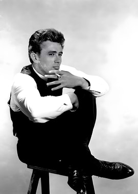 James Dean Smoking Black and White Portrait
